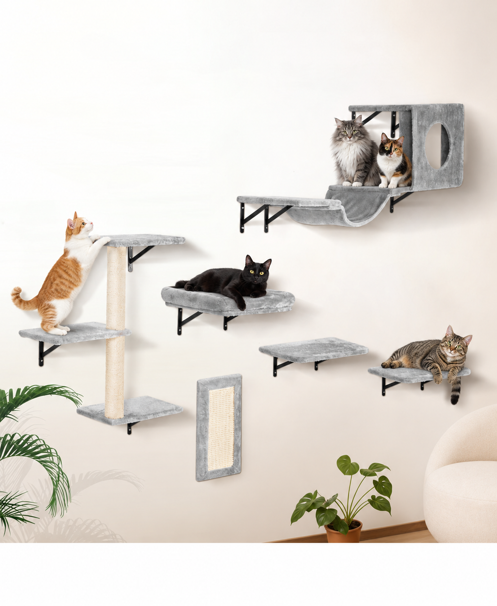 Apex ClimbHaven™ 6-Piece Wall-Mounted Cat Playground Apex Living Pets Co