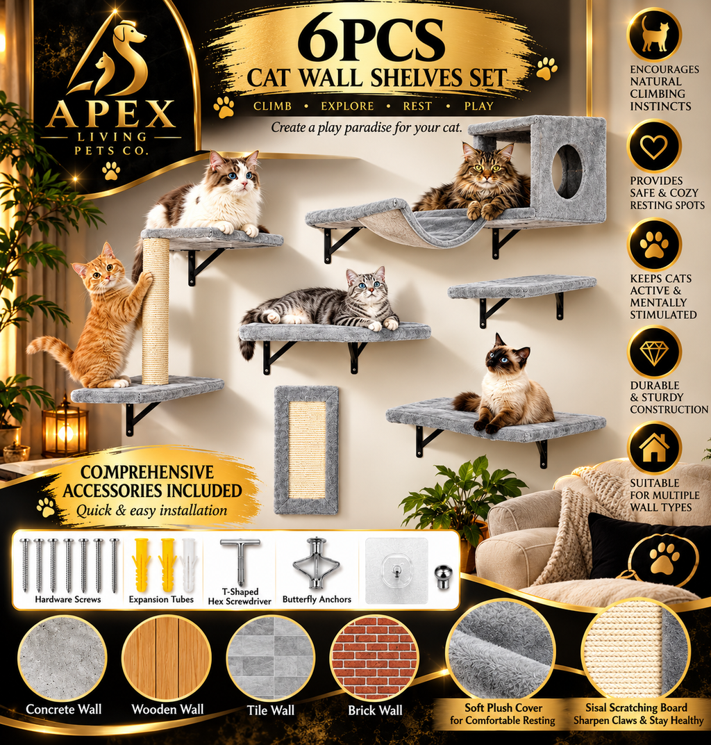Apex ClimbHaven™ 6-Piece Wall-Mounted Cat Playground Apex Living Pets Co