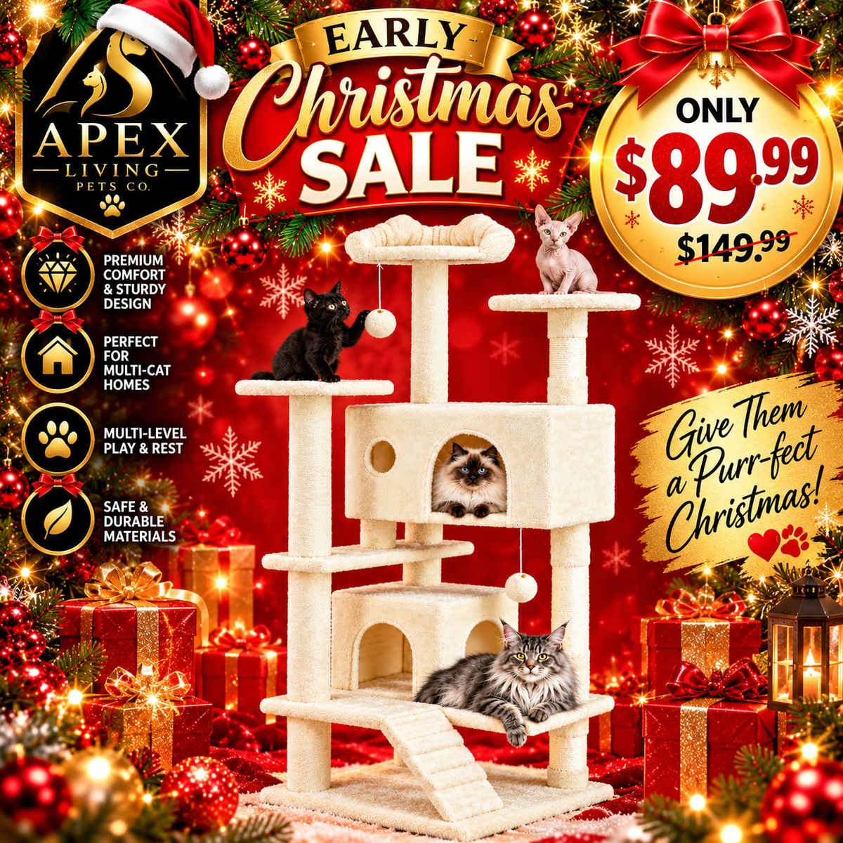 Apex SkyNest™ 54-Inch Multi-Level Cat Tree Apex Living Pets Co