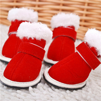 Christmas Pet Warm Shoes - Red Casual Winter Footwear Apex Living Pets Co
