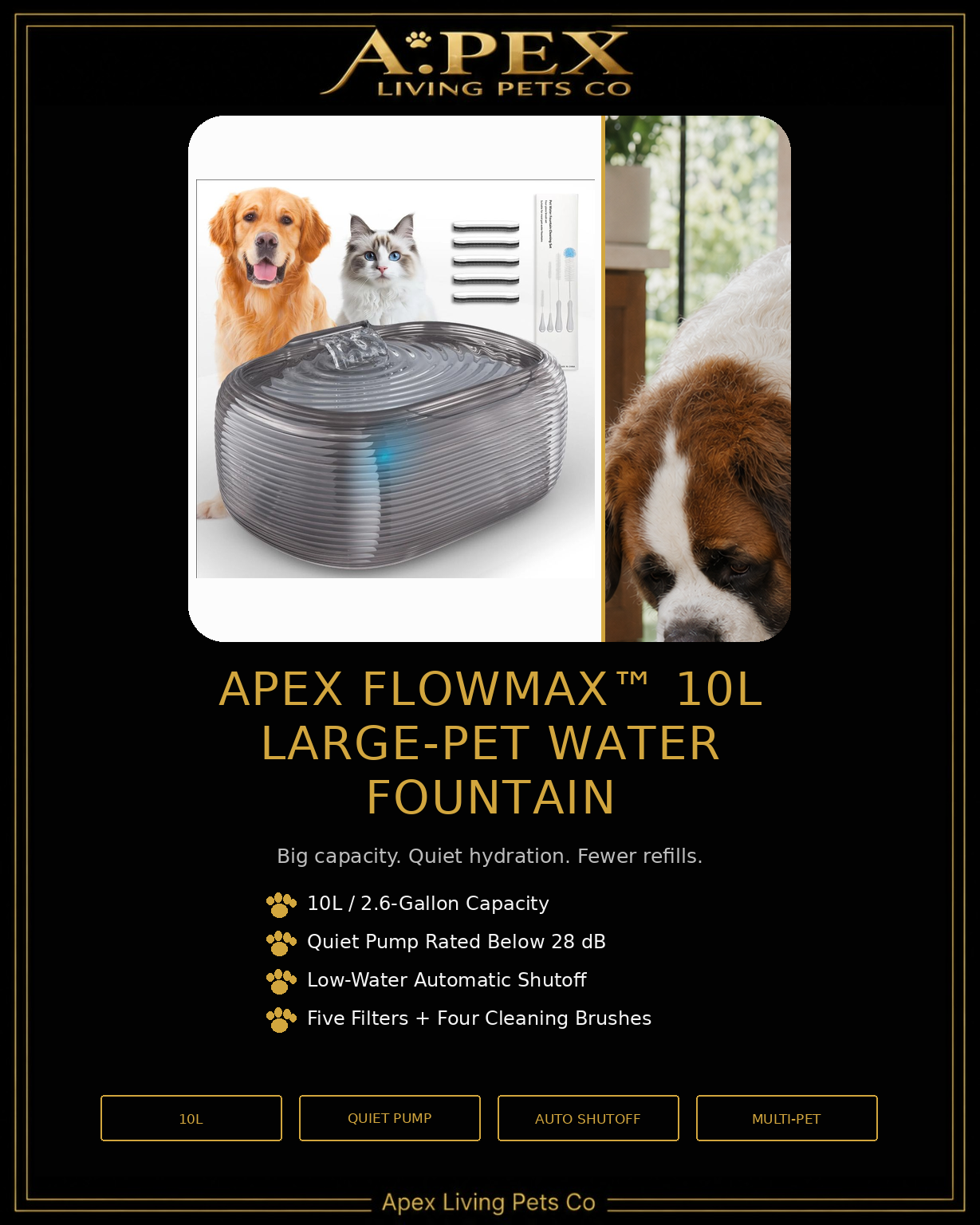 Apex FlowMax 10L large-pet water fountain product card