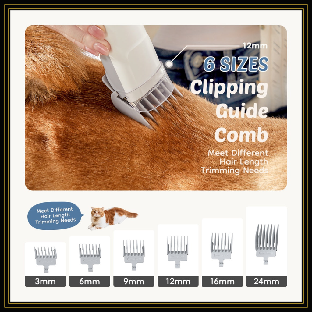 ApexGroom cordless clipper with six guide comb sizes