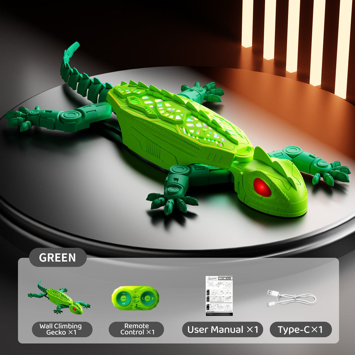 Green Apex TechCrawler™ wall-climbing interactive lizard cat toy