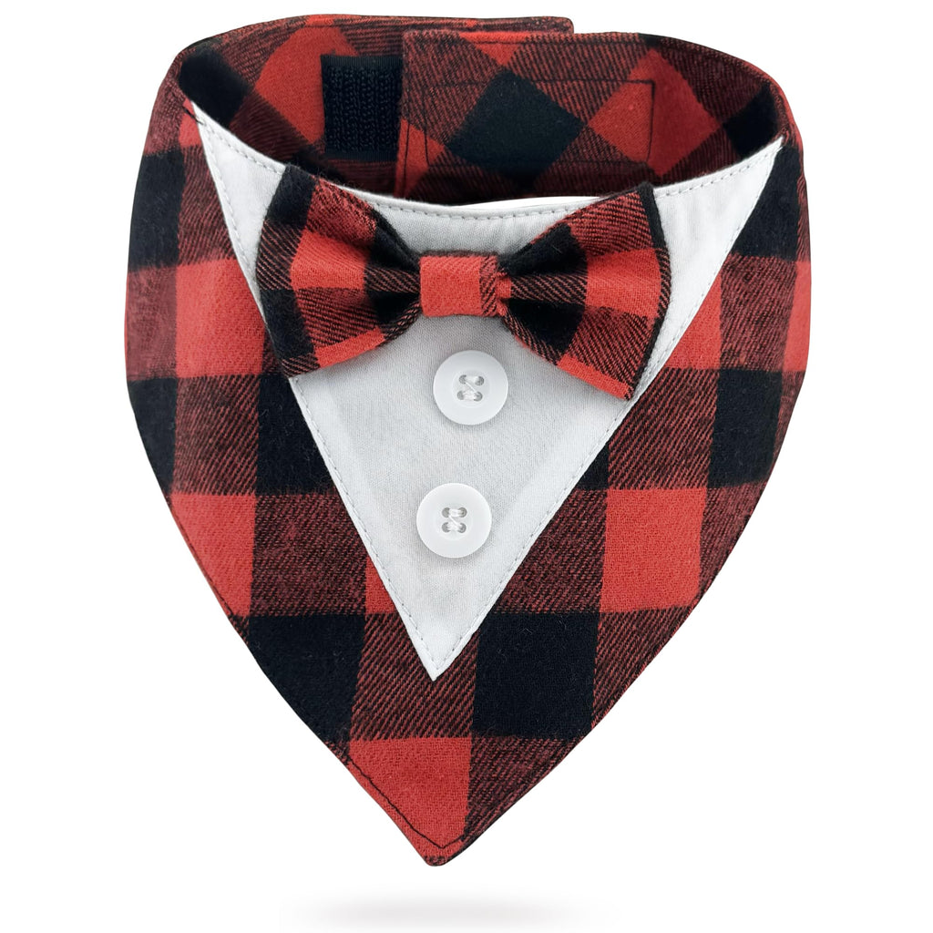 KOOLMOX Dog Tuxedo Plaid Red Dog Wedding Dress Dog Birthday Bow Tie Bandana Collar Dog Formal Wear Male Tuxedo Bandana Costume Adjustable Dog Formal Outfit or Large Dogs Pets Red XL Apex Living Pets Co