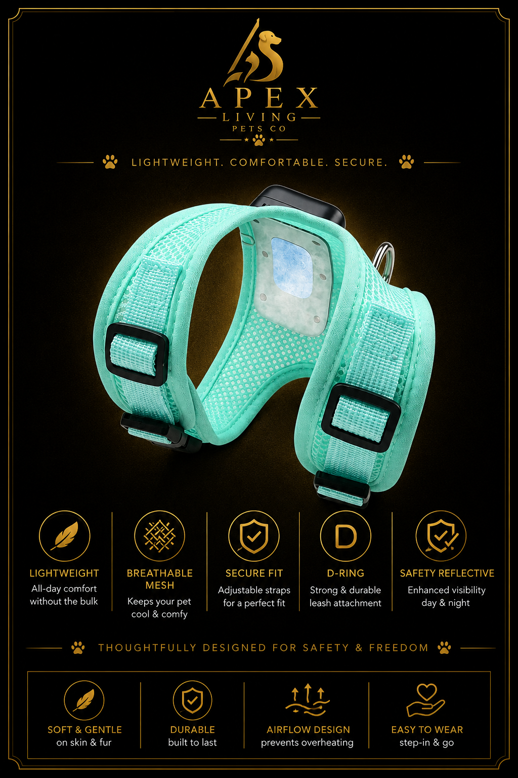 Dog wearing the Apex ChillFlow cooling harness