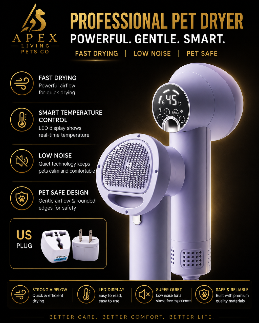 Apex DryPro handheld pet dryer brush