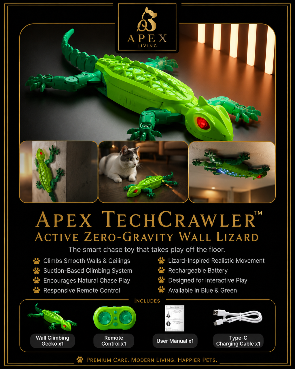 Apex TechCrawler™ Wall-Climbing Lizard Cat Toy