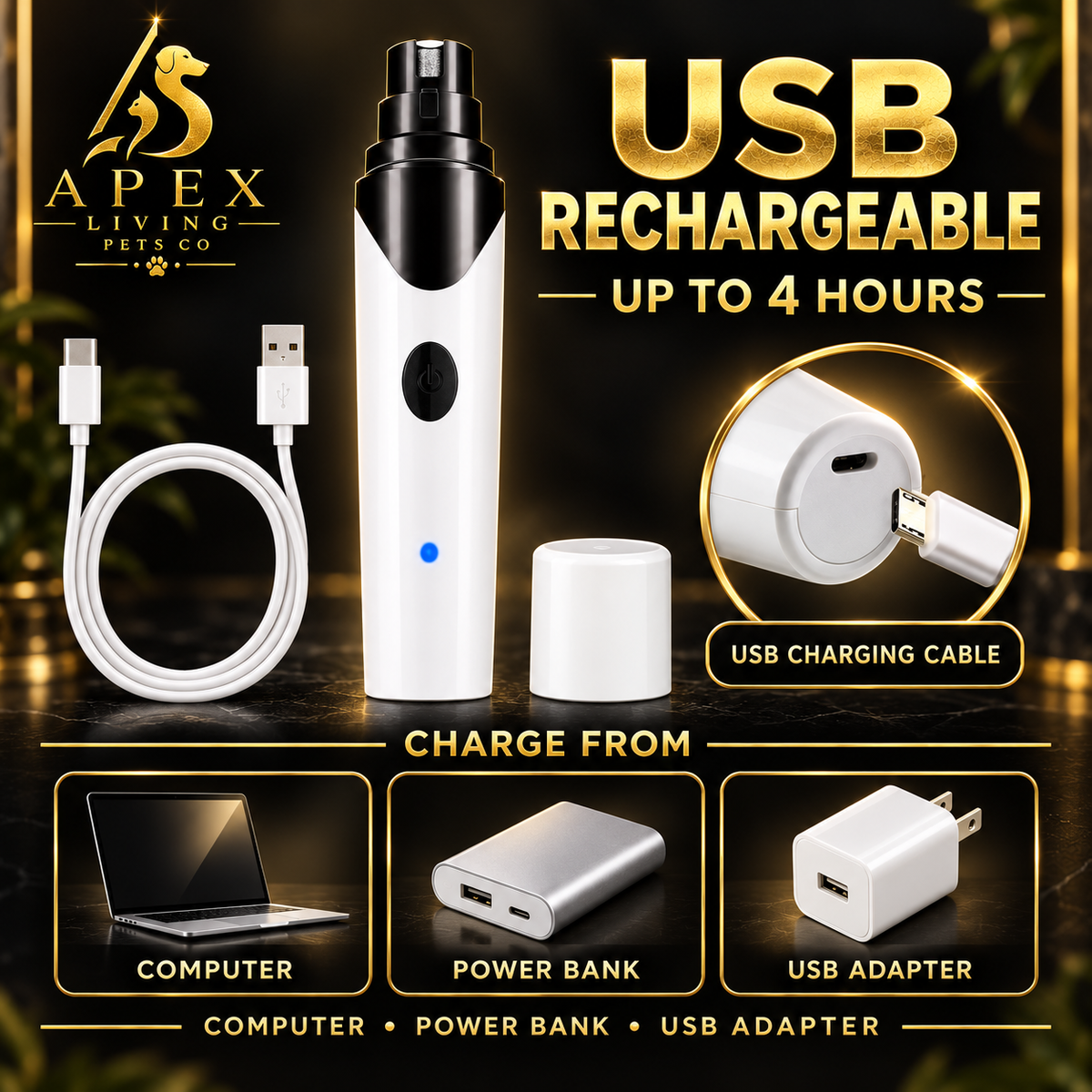 Apex NailEase™ USB Pet Nail Grinder Apex Living Pets Co