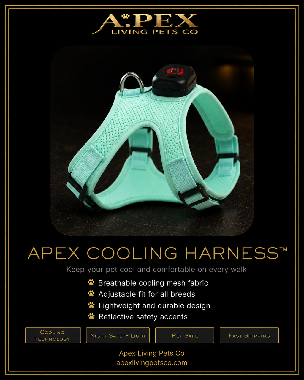 Apex ChillFlow cooling harness for warm-weather dog walks